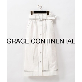 GRACE CONTINENTAL - グレースコンチネンタル　配色ステッチスカート　白　コットン　タイトスカート