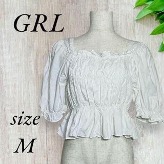 グレイル(GRL)のグレイル カットソー シャーリング スクエアネック ショート丈 ホワイト 414(カットソー(半袖/袖なし))