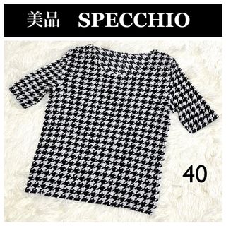 スペッチオ(SPECCHIO)の美品 スペッチオ SPECCHIO プリーツ 半袖カットソー トップス 千鳥格子(カットソー(半袖/袖なし))