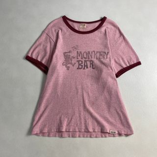 ヴィンテージ　半袖Tシャツ　リンガーＴシャツ　カナダ製　XL　モンキー　ピンク(Tシャツ(半袖/袖なし))