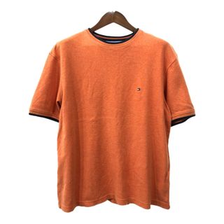 トミーヒルフィガー(TOMMY HILFIGER)の90年代 TOMMY HILFIGER トミーヒルフィガー 半袖Ｔシャツ ワンポイント オレンジ (メンズ L) 中古 古着 Q7412(Tシャツ/カットソー(半袖/袖なし))