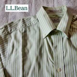 L.L.Bean - LLBean リンクルレジスタント・シャツ 長袖 黄緑ストライプ US Sサイズ