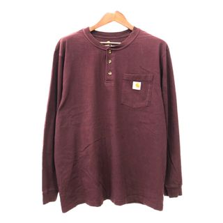 カーハート(carhartt)のCarhartt カーハート ヘンリーネック ポケット 長袖Ｔシャツ ワンポイント ワインレッド (メンズ L) 中古 古着 Q7415(Tシャツ/カットソー(七分/長袖))