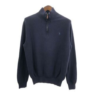 ポロラルフローレン(POLO RALPH LAUREN)のPolo by Ralph Lauren ポロ ラルフローレン ハーフジップ ドライバーズニット セーター ワンポイント ネイビー (メンズ L) 中古 古着 Q7442(ニット/セーター)