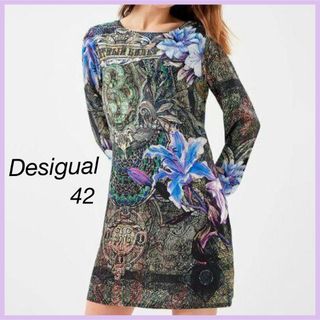 美品 Desigual ワンピース 総柄 花柄 マルチカラー デシグアル 42