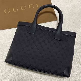 グッチ(Gucci)の782✨美品✨グッチ トートバッグ GGキャンバス×レザー A4収納 ブラック(トートバッグ)