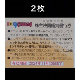 ２枚◆東急109シネマズ 映画鑑賞優待券◆1,000円で鑑賞可能(その他)