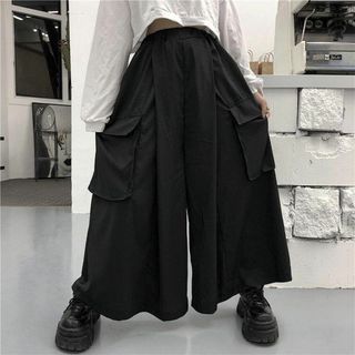 カーゴパンツ ワイドパンツ 黒 パンツ 袴風 メンズライク【79−1】(その他)