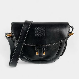 LOEWE - ロエベ ショルダーバッグ アナグラム ブラック レザー フラップ ヴィンテージ