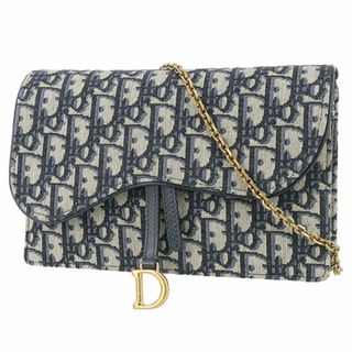 Christian Dior - ディオール サドルチェーンポーチ ショルダーバッグ オブリークジャガード レザー レディース ネイビー レディース 新品同様 8724