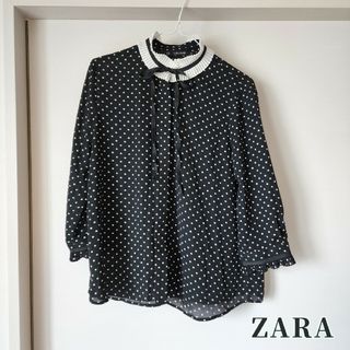 ザラ(ZARA)のZARA ブラウス　シャツ　ドット　シースルー　黒　ブラック　リボン　襟　ザラ(シャツ/ブラウス(長袖/七分))