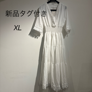 新品 白ワンピース 韓国 XL(ロングワンピース/マキシワンピース)