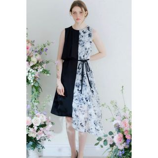 Riu Flower&marble dress Black(ひざ丈ワンピース)