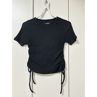 SHAGGIE シャギー サイド シャーリング ミニ リブ Tシャツ ブラック(Tシャツ(半袖/袖なし))