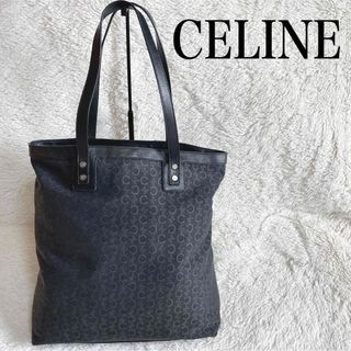 セリーヌ(celine)の美品 CELINE Cマカダム柄 トートバッグ レザー キャンバス 肩がけ 黒(トートバッグ)