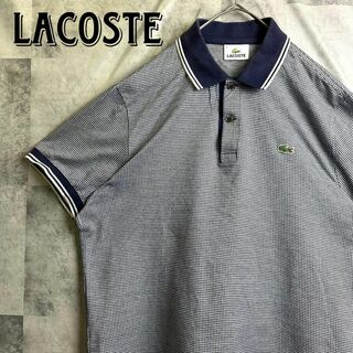 LACOSTE - 美品 ラコステ 鹿子ポロシャツ 半袖 ハウンドトゥース 刺繍ロゴ  ネイビー L