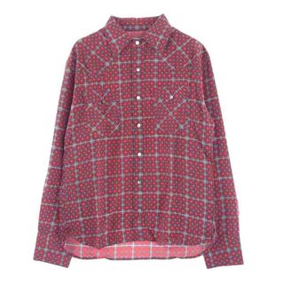 THE FLAT HEAD - THE FLAT HEAD ザフラットヘッド 長袖シャツ SILK シルク ハンドステッチ 総柄 ウェスタン 長袖 シャツ レッド系 42【極上美品】【中古】