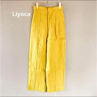 188Liyoca リヨカ　リネンハイライズパンツ　36 イエロー　麻　日本製(カジュアルパンツ)