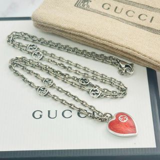 グッチ(Gucci)のグッチ　インターロッキング　ハート付き　ネックレス　シルバー　レッド　保存袋あり(ネックレス)