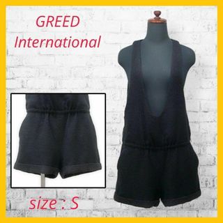 グリードインターナショナル(Greed International)の美品 グリード インターナショナル パンツ サロペット ショート ボア ラメ 黒(サロペット/オーバーオール)