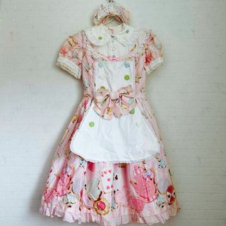 アンジェリックプリティー(Angelic Pretty)のエ3 アンジェリックプリティ　ワンダークッキー　ワンピース　カチューシャ　ピンク(ひざ丈ワンピース)