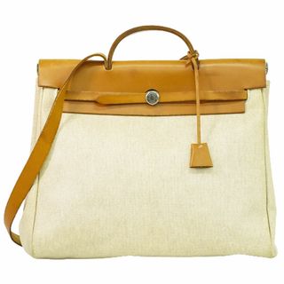 エルメス(Hermes)の本物 エルメス HERMES エールバッグ MM トワルアッシュ 2WAY ショルダーバッグ ハンドバッグ □B刻 1998年 ベージュ ブラウン Herbag バッグ 中古(ショルダーバッグ)