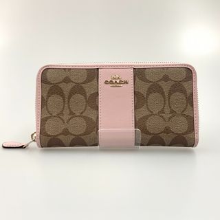 コーチ(COACH)の〇〇COACH コーチ シグネチャー ラウンドファスナー長財布 F54630 ベージュ x ピンク(財布)