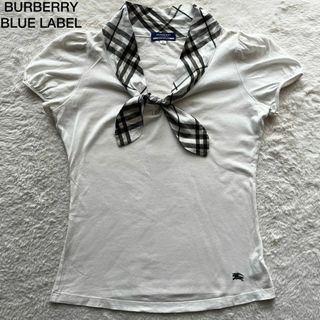 バーバリーブルーレーベル(BURBERRY BLUE LABEL)の訳あり BURBERRY カットソー ボウタイ リボン ノバチェック ホース刺繍(Tシャツ(半袖/袖なし))