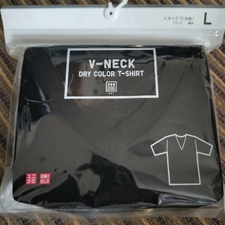 ユニクロ(UNIQLO)の523ユニクロ　ドライカラーＴシャツ　ブラック　Vネック　Ｌサイズ未使用品(Tシャツ/カットソー(半袖/袖なし))