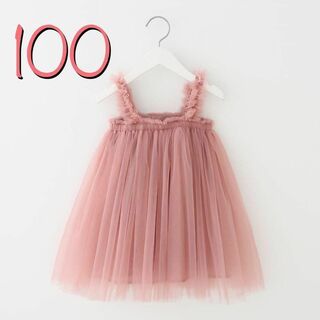100 ワンピース　ベビードレス　キッズドレス　チュール　ピンク　フリル(ワンピース)