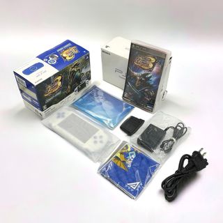 プレイステーションポータブル(PlayStation Portable)の美品 SONY PSP-3000 本体 ホワイト/ブルー 新米ハンターズパック(携帯用ゲーム機本体)