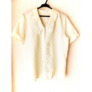 ダブル襟　シアーシャツ　サイズM~L　落ち着いたレモンイエロー(Tシャツ(半袖/袖なし))