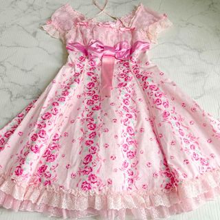 アンジェリックプリティー(Angelic Pretty)のオ1 アンジェリックプリティ　Lady rose ワンピース　ピンク(ひざ丈ワンピース)