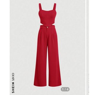 【SHEIN】クロップタンクトップ&カットアウトウエストワイドレッグパンツ(その他)