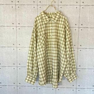 396 ネンネ 袖ボリュームオーバーチェックシャツ グリーン ブラウン M(シャツ/ブラウス(長袖/七分))