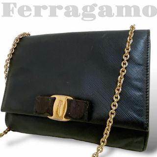 フェラガモ(Ferragamo)の美品【フェラガモ】Ferragamo チェーンショルダーバッグ  レザー ブ 黒(ショルダーバッグ)