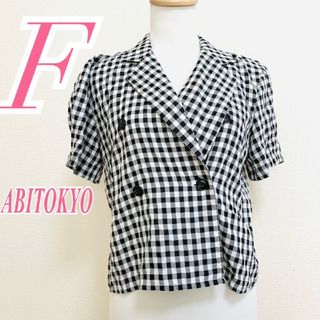 アビトーキョー(ABITOKYO)のアビトーキョー　半袖ブラウス　F　ブラック　ホワイト　ギンガムチェック(シャツ/ブラウス(半袖/袖なし))