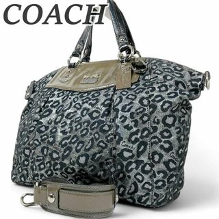 コーチ(COACH)のコーチ ハンドバッグ 2way 肩掛け レオパード柄 ネイビー シルバー 鞄(ハンドバッグ)