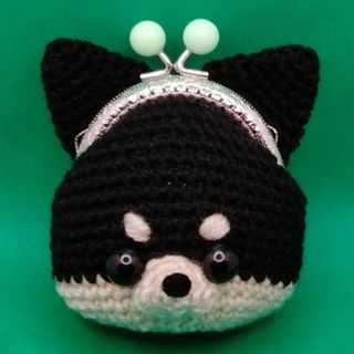 ✿ハンドメイド✿がま口・ポーチ✿手編み・あみぐるみ✿ブラックタン・チワワちゃん✿(ポーチ)