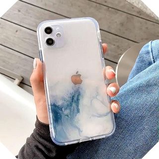 iPhone12mini 透明 電話 ケース   カバー　スカイブルー(iPhoneケース)