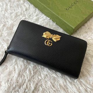 グッチ(Gucci)の✨高級✨GUCCI 長財布　GG マーモント　リボン　ラウンドファスナー　黒(財布)