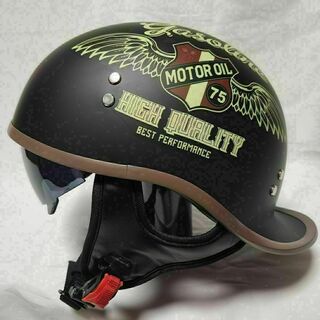 ダックテールヘルメット　バイザー付　グラフィック　半帽　キャップ型　半ヘル(ヘルメット/シールド)