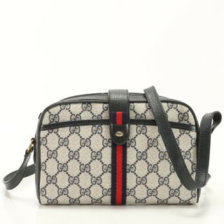 グッチ(Gucci)のヴィンテージ オールド グッチ GGスプリーム レザー ショルダーバッグ 斜め掛け クロスボディ ネイビー 紺 レディース MHM AC9-1(ショルダーバッグ)