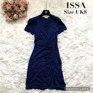 イッサロンドン(Issa London)のISSA ロイヤルブルー 半袖 ひんやりサラサラ ワンピース レーヨン100%(ひざ丈ワンピース)
