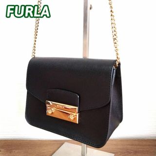 フルラ(Furla)の【美品】FURLA　フルラ　メトロポリス　ショルダーバッグ　ブラック　ゴールド(ショルダーバッグ)