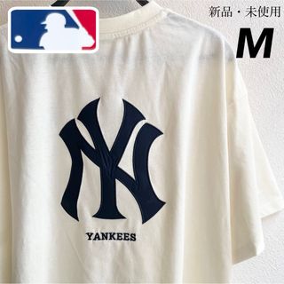 メジャーリーグベースボール(MLB)の【M】MLB公式　ヤンキース　ビッグロゴ刺繍　半袖Tシャツ●オフホワイト(Tシャツ(半袖/袖なし))