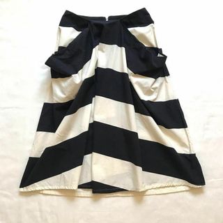 marimekko - マリメッコ　デザインスカート　ミドル　ボーダー　コットン　ブラック　S〜M