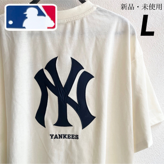 メジャーリーグベースボール(MLB)の【L】MLB公式　ヤンキース　ビッグロゴ刺繍　半袖Tシャツ●オフホワイト(Tシャツ(半袖/袖なし))