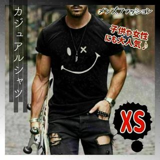 680　スマイルマーク　Tシャツ　XSサイズ　ブラック(Tシャツ/カットソー(半袖/袖なし))