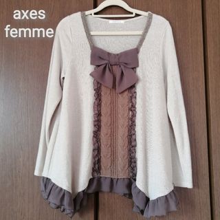 axes femme - アクシーズファム リボン ヘムカットソー チュニック ベージュ